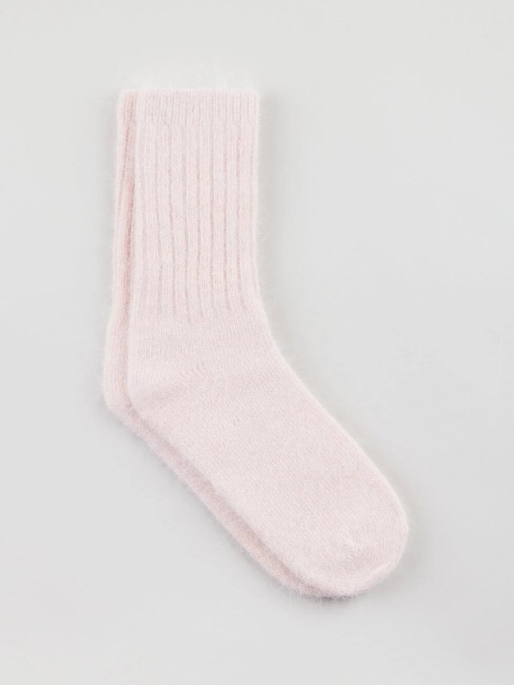 GLASSWORKS LONDON Pale pink ribbed angora long socks NWT